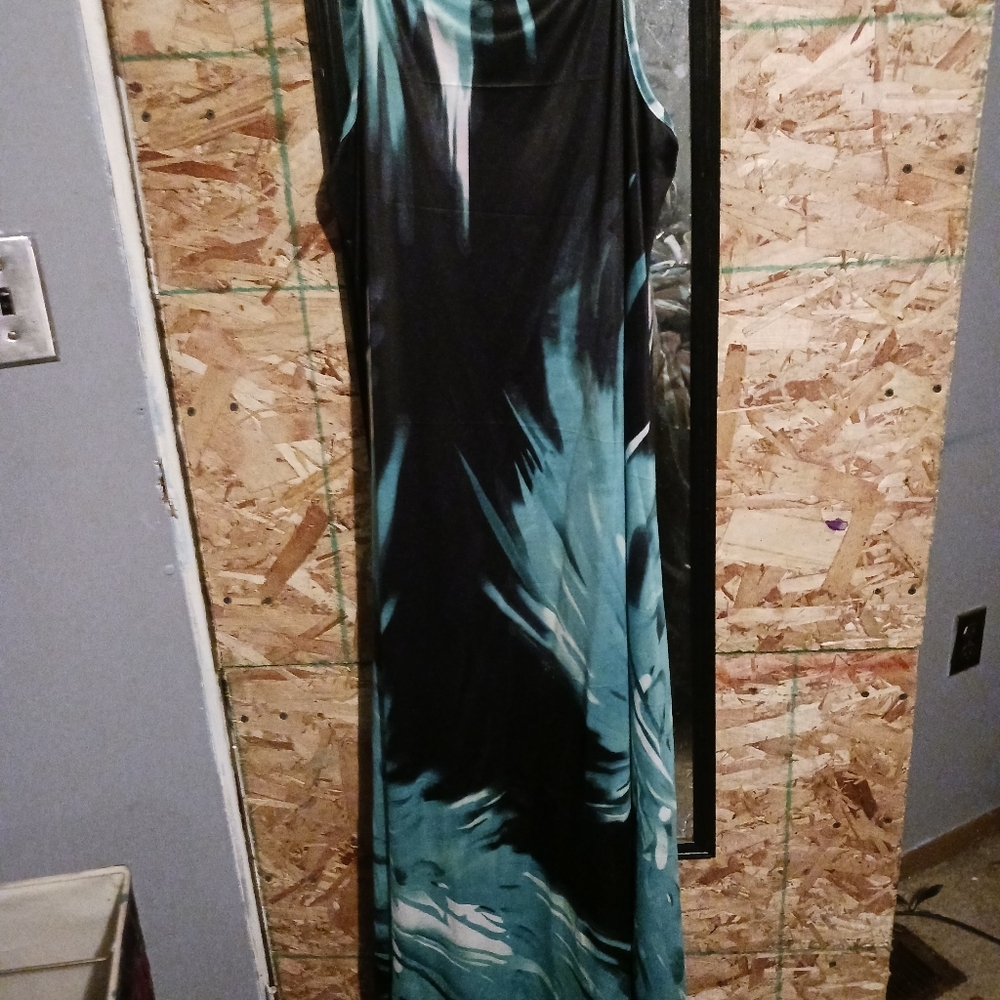 Stylish Black and Teal Patterned Dress